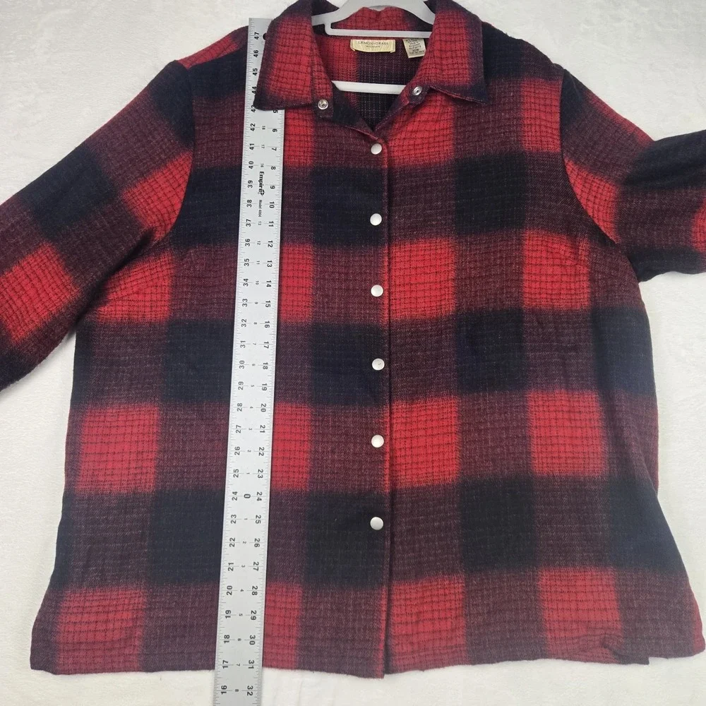 Lemon Grass Women's Red‎ Black Plaid Shacket Size 22W Snaps Wool - Picture 6 of 11